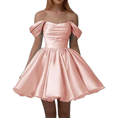 Off-The-Shoulder Homecoming Dresses Short Satin Prom Dresses