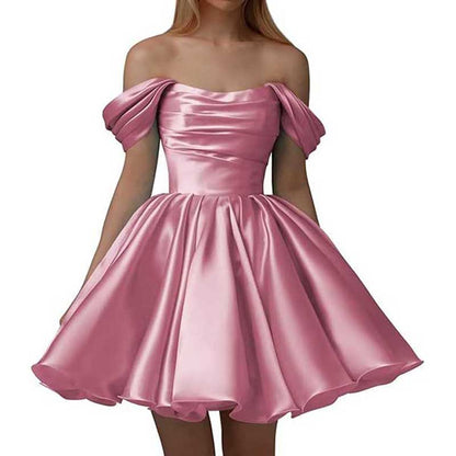 Off-The-Shoulder Homecoming Dresses Short Satin Prom Dresses