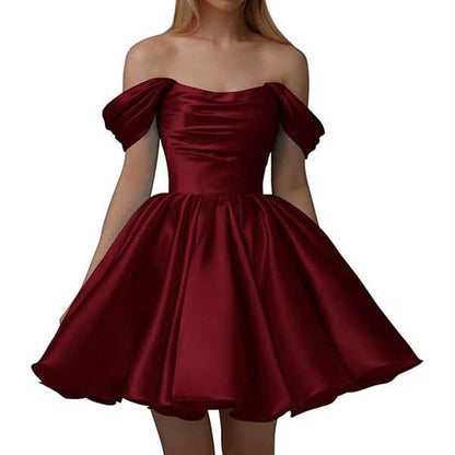Off-The-Shoulder Homecoming Dresses Short Satin Prom Dresses