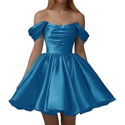 Off-The-Shoulder Homecoming Dresses Short Satin Prom Dresses
