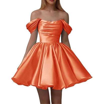 Off-The-Shoulder Homecoming Dresses Short Satin Prom Dresses