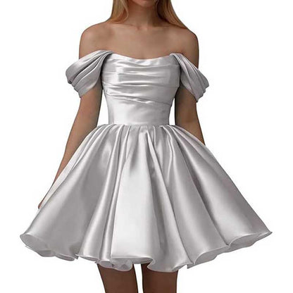 Off-The-Shoulder Homecoming Dresses Short Satin Prom Dresses