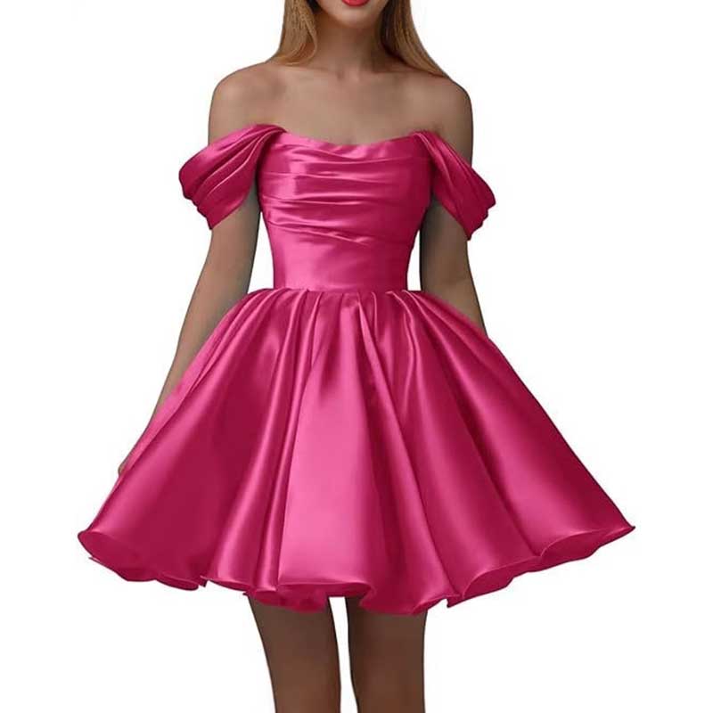 Off-the-Shoulder A-line Short Velvet & Satin Homecoming Dress