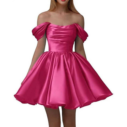 Off-The-Shoulder Homecoming Dresses Short Satin Prom Dresses