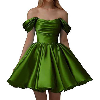 Off-The-Shoulder Homecoming Dresses Short Satin Prom Dresses