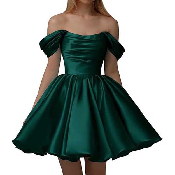 Off-The-Shoulder Homecoming Dresses Short Satin Prom Dresses – SD