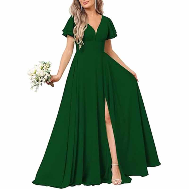 Women's Chiffon Bridesmaid dress high split wedding guest dress