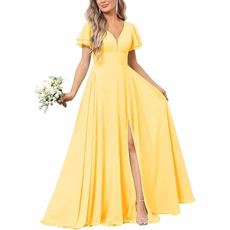 Women's Chiffon Bridesmaid dress high split wedding guest dress