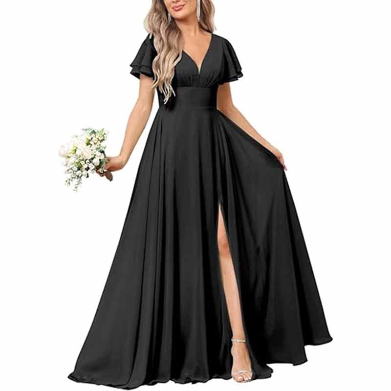 Women's Chiffon Bridesmaid dress high split wedding guest dress