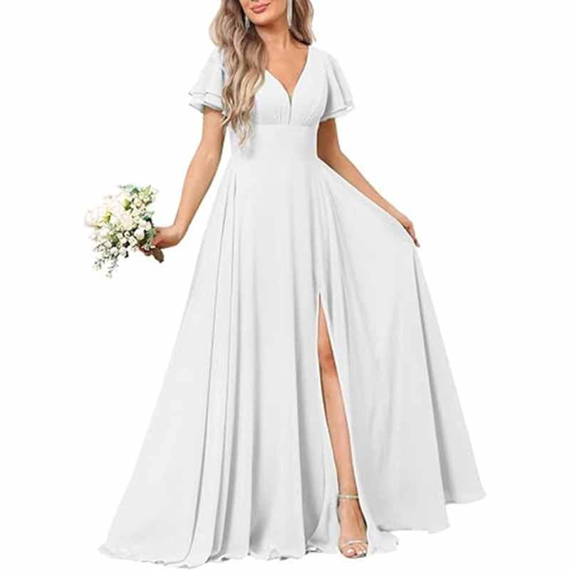 Women's Chiffon Bridesmaid dress high split wedding guest dress