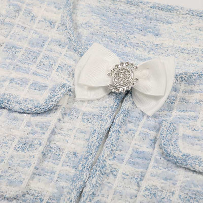 Check Knitted Mini Dress Short Sleeves