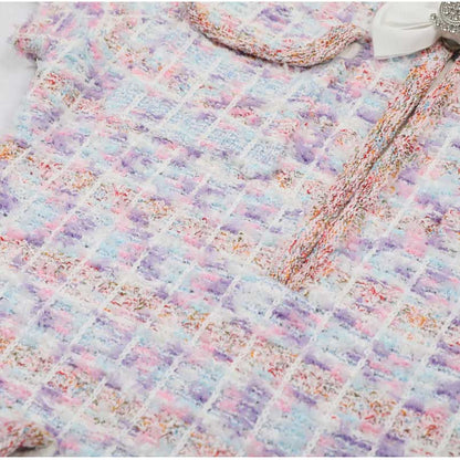 Check Knitted Mini Dress Short Sleeves