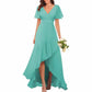 Bridesmaid Dresses with Sleeves High Low Ruffle Hem Prom Formal Dress Chiffon Wedding Party Gown