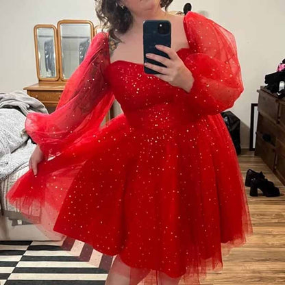 Sparkly Starry Tulle Prom Dresses A Line Homecoming Dresses Formal Evening Gowns for Teens