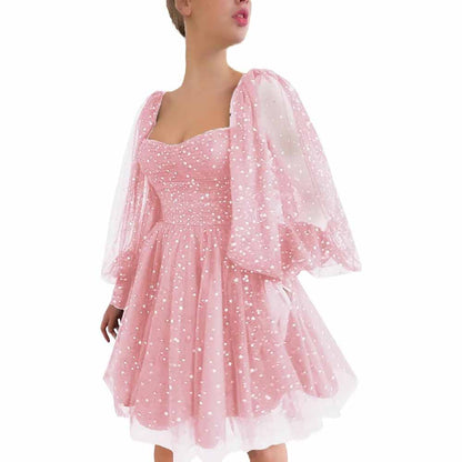 Sparkly Starry Tulle Prom Dresses A Line Homecoming Dresses Formal Evening Gowns for Teens