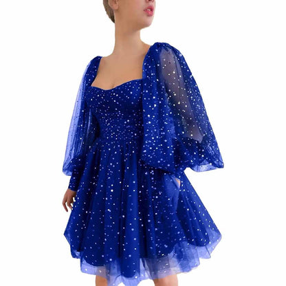 Sparkly Starry Tulle Prom Dresses A Line Homecoming Dresses Formal Evening Gowns for Teens