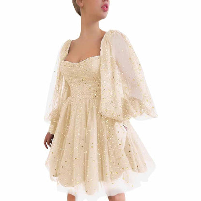 Sparkly Starry Tulle Prom Dresses A Line Homecoming Dresses Formal Evening Gowns for Teens