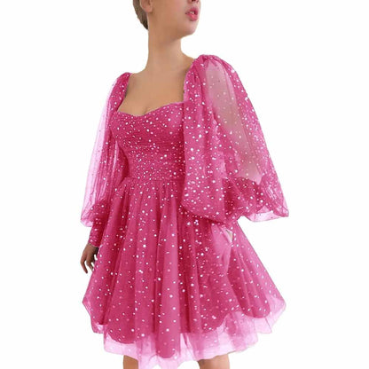 Sparkly Starry Tulle Prom Dresses A Line Homecoming Dresses Formal Evening Gowns for Teens