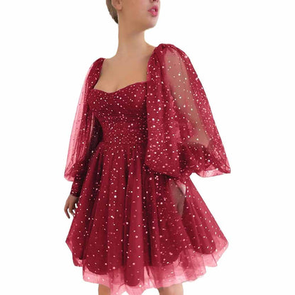 Sparkly Starry Tulle Prom Dresses A Line Homecoming Dresses Formal Evening Gowns for Teens