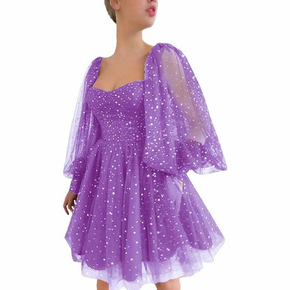 Sparkly Starry Tulle Prom Dresses A Line Homecoming Dresses Formal Evening Gowns for Teens