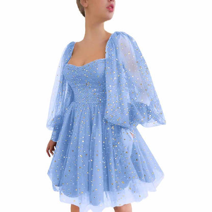 Sparkly Starry Tulle Prom Dresses A Line Homecoming Dresses Formal Evening Gowns for Teens