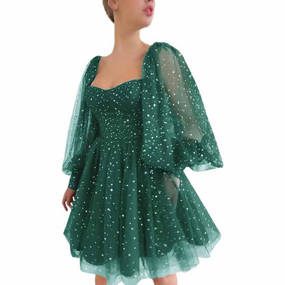 Sparkly Starry Tulle Prom Dresses A Line Homecoming Dresses Formal Evening Gowns for Teens