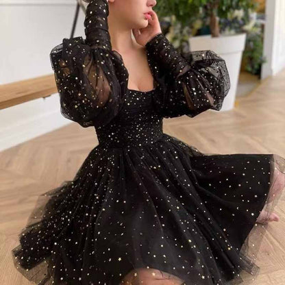 Sparkly Starry Tulle Prom Dresses A Line Homecoming Dresses Formal Evening Gowns for Teens