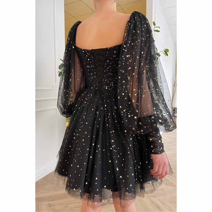 Sparkly Starry Tulle Prom Dresses A Line Homecoming Dresses Formal Evening Gowns for Teens