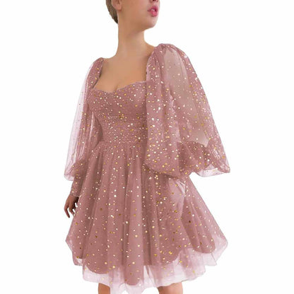 Sparkly Starry Tulle Prom Dresses A Line Homecoming Dresses Formal Evening Gowns for Teens