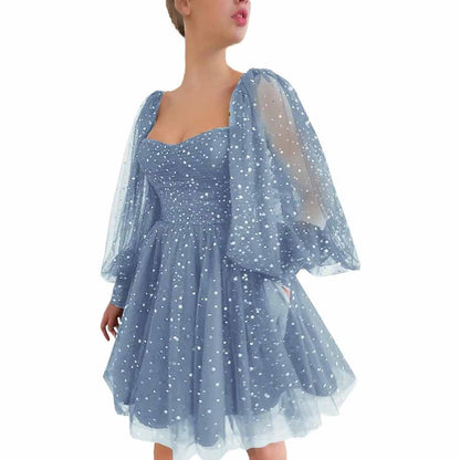 Sparkly Starry Tulle Prom Dresses A Line Homecoming Dresses Formal Evening Gowns for Teens