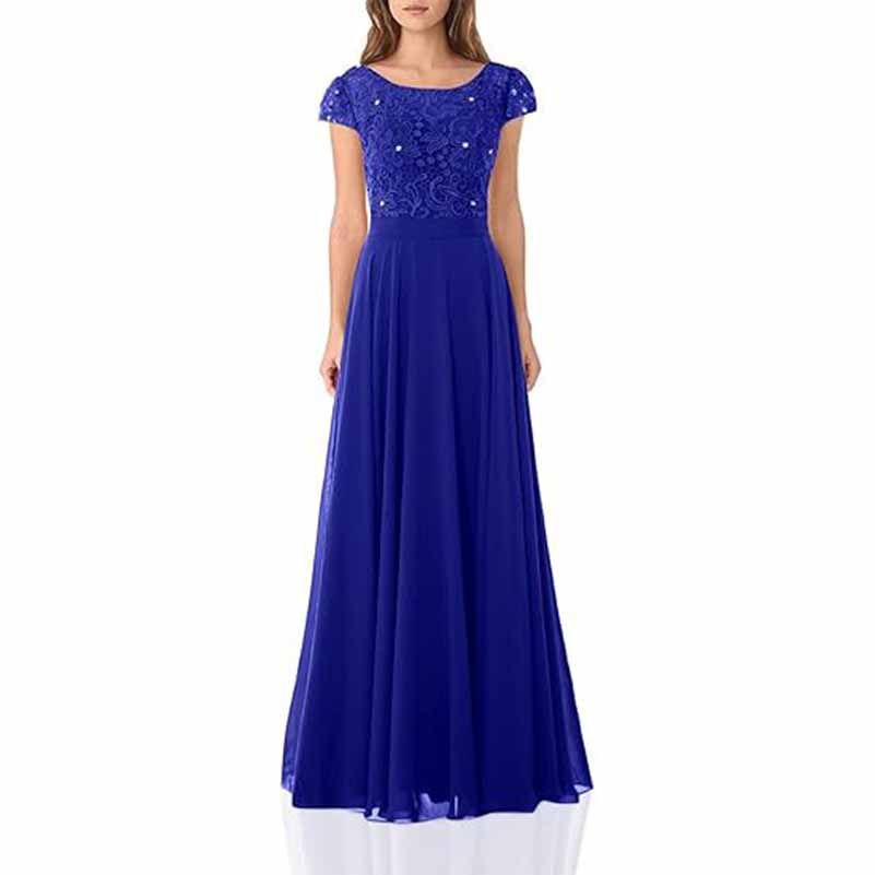 Long lace bridesmaid dresses with cap sleeves lace top wedding guest d ...