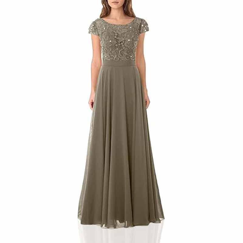 Long lace bridesmaid dresses with cap sleeves lace top wedding guest dress event dress