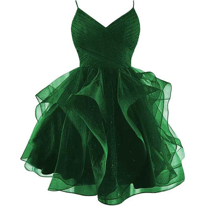 Short Prom Dress Tulle Spaghetti Straps Tiered Homecoming Dresses Teens Ball Gown