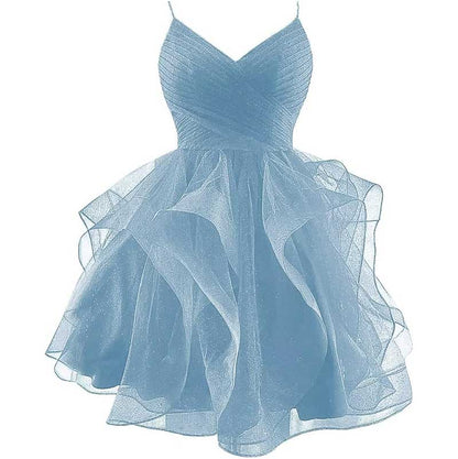 Short Prom Dress Tulle Spaghetti Straps Tiered Homecoming Dresses Teens Ball Gown