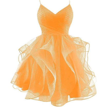 Short Prom Dress Tulle Spaghetti Straps Tiered Homecoming Dresses Teens Ball Gown