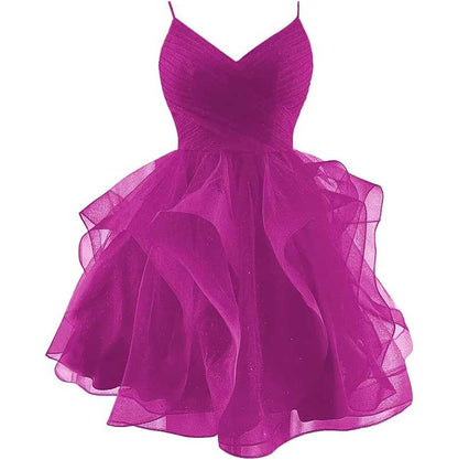 Short Prom Dress Tulle Spaghetti Straps Tiered Homecoming Dresses Teens Ball Gown