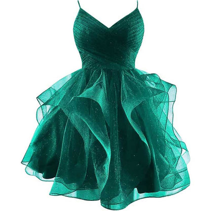Short Prom Dress Tulle Spaghetti Straps Tiered Homecoming Dresses Teens Ball Gown