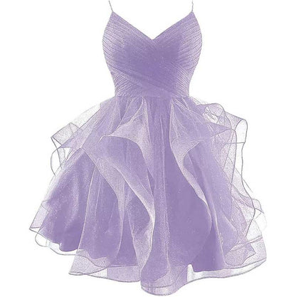 Short Prom Dress Tulle Spaghetti Straps Tiered Homecoming Dresses Teens Ball Gown