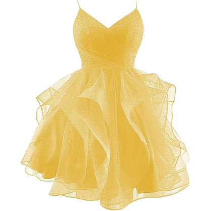 Short Prom Dress Tulle Spaghetti Straps Tiered Homecoming Dresses Teens Ball Gown