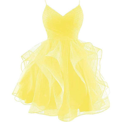 Short Prom Dress Tulle Spaghetti Straps Tiered Homecoming Dresses Teens Ball Gown