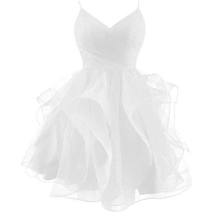 Short Prom Dress Tulle Spaghetti Straps Tiered Homecoming Dresses Teens Ball Gown