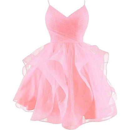 Short Prom Dress Tulle Spaghetti Straps Tiered Homecoming Dresses Teens Ball Gown