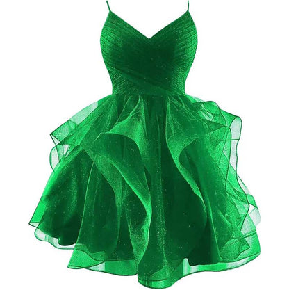 Short Prom Dress Tulle Spaghetti Straps Tiered Homecoming Dresses Teens Ball Gown