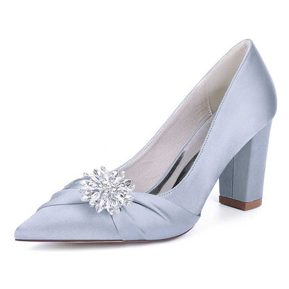 Closed Toe Block Heels Wedding Shoes Bridal Chunky Pump Dress Shoes