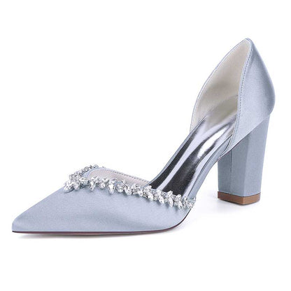 Closed Toe Block Heels Wedding Shoes Rhinestones Bridal Heels Dress Shoes