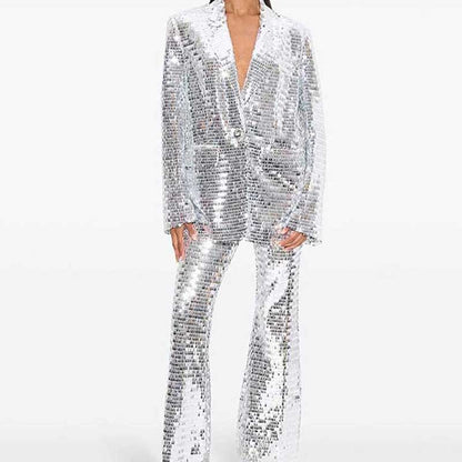 Sequin-Embellished Silver Pantsuit For Women