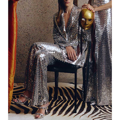 Sequin-Embellished Silver Pantsuit For Women