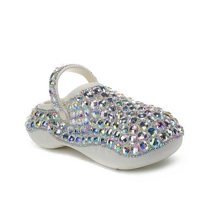 Womens Closed Toe Clog Shoes Multi Rhinestone Sparkly Slip on Mules