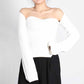 Square Neck Ribbed Knitted Sweater Long Sleeve Slim Fitted Tops