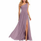 One Shoulder Bridesmaid Dresses Wedding Chiffon Pleated Prom Dress with Slit Wedding Gowns